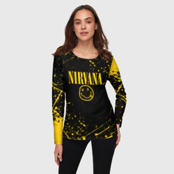 Женский лонгслив 3D Nirvana smile logo with yellow grunge - фото 2