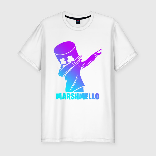 Мужская приталенная футболка из хлопка с принтом Marshmello neon Маршмелло неон, вид спереди №1