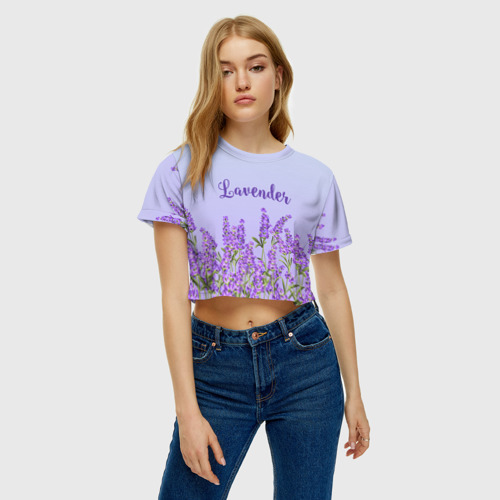 Женская футболка Crop-top 3D Lavander, цвет 3D печать - фото 3