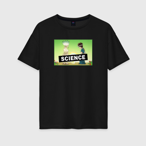 Женская футболка хлопок Oversize Science. Доктор Стоун, цвет черный