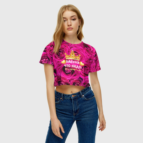 Женская футболка Crop-top 3D Бабушке, цвет 3D печать - фото 3