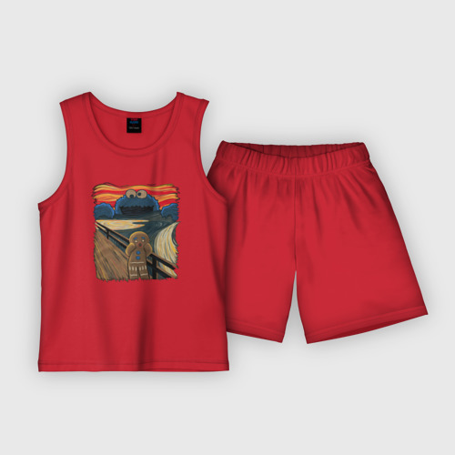 Детская пижама с шортами хлопок Печенька ван гога, цвет красный
