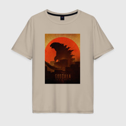 Мужская футболка хлопок Oversize Godzilla and red sun