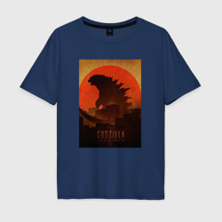 Мужская футболка хлопок Oversize Godzilla and red sun