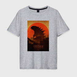 Мужская футболка хлопок Oversize Godzilla and red sun