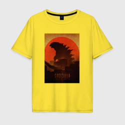 Мужская футболка хлопок Oversize Godzilla and red sun