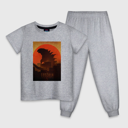 Детская пижама хлопок Godzilla and red sun, цвет меланж