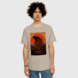 Мужская футболка хлопок Oversize Godzilla and red sun - фото 2