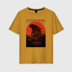 Женская футболка хлопок Oversize Godzilla and red sun