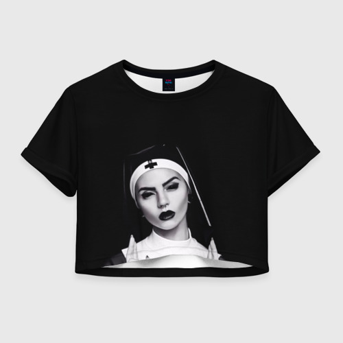 Женская футболка Crop-top 3D Монахиня одержимая демонами, цвет 3D печать