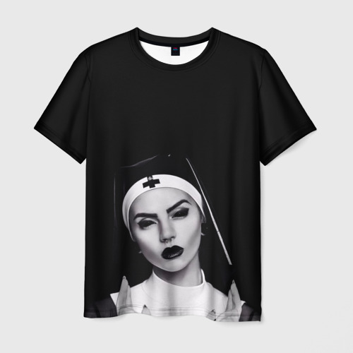Мужская футболка с принтом Монахиня одержимая демонами, вид спереди №1