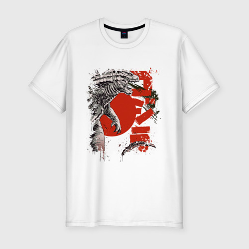 Мужская приталенная футболка из хлопка с принтом Godzilla Годзилла, вид спереди №1