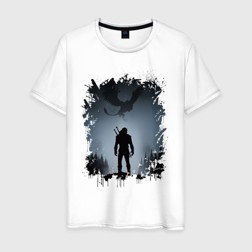 Мужская футболка из хлопка с принтом Ведьмак The Witcher, вид спереди №1