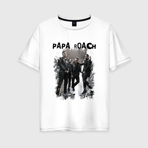 Женская футболка из хлопка оверсайз с принтом Papa Roach Папа Роач, вид спереди №1