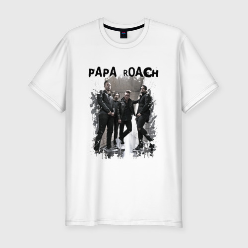 Мужская футболка приталенная из хлопка с принтом Papa Roach Папа Роач, вид спереди №1