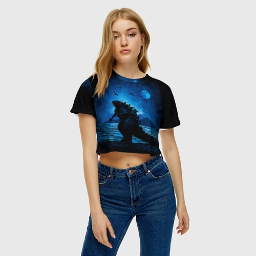 Женская футболка Crop-top 3D Godzilla Годзилла