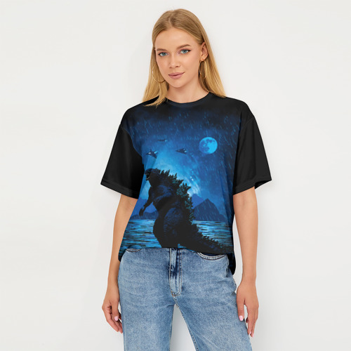 Женская футболка oversize 3D Godzilla Годзилла, цвет 3D печать - фото 5