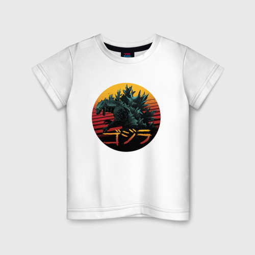 Детская футболка из хлопка с принтом Godzilla in circle, вид спереди №1