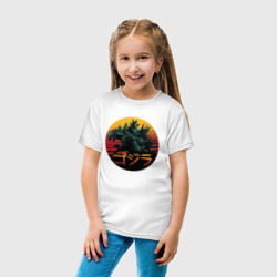 Футболка с принтом Godzilla in circle для ребенка, вид на модели спереди №3. Цвет основы: белый