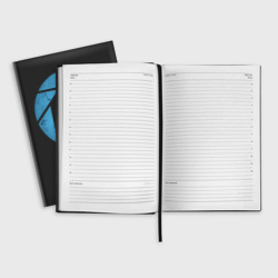 Ежедневник с принтом Blue Portal 2 для любого человека, вид спереди №3. Цвет основы: черный