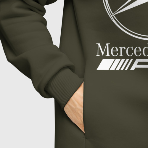 Мужское худи Oversize хлопок Mercedes-Benz AMG Мерседес АМГ, цвет хаки - фото 8