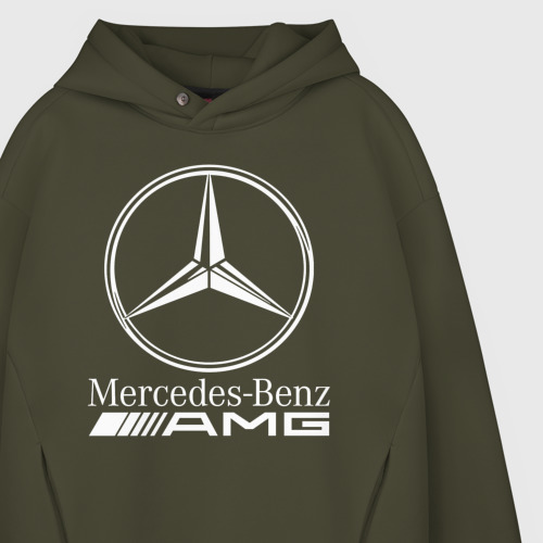 Мужское худи Oversize хлопок Mercedes-Benz AMG Мерседес АМГ, цвет хаки - фото 4