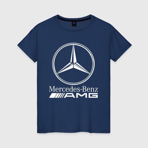 Женская футболка хлопок с принтом MERCEDES-BENZ AMG | МЕРСЕДЕС АМГ, вид спереди #2