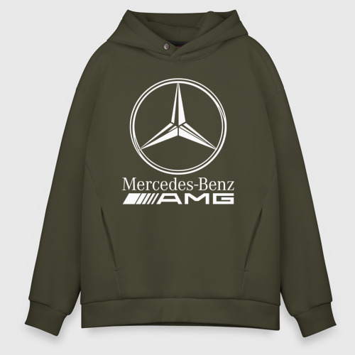 Мужское худи Oversize хлопок Mercedes-Benz AMG Мерседес АМГ, цвет хаки