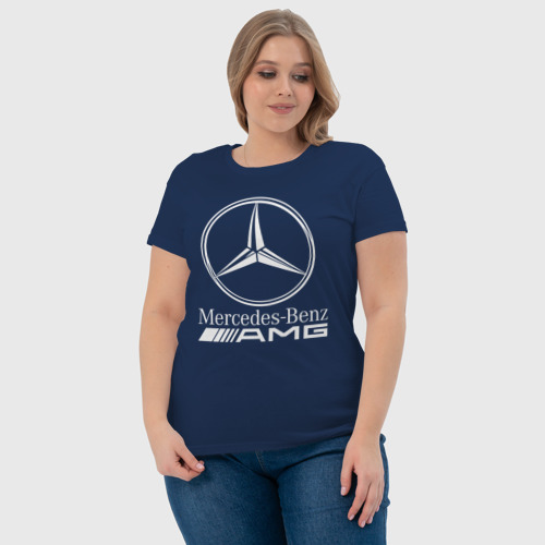 Женская футболка хлопок с принтом MERCEDES-BENZ AMG | МЕРСЕДЕС АМГ, фото #4