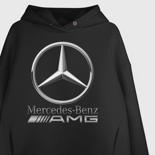 Женское худи Oversize хлопок Mercedes-Benz AMG, цвет черный - фото 3