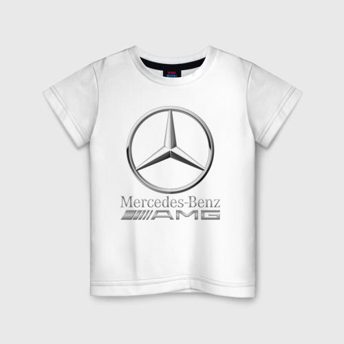 Детская футболка из хлопка с принтом Mercedes-Benz AMG, вид спереди №1