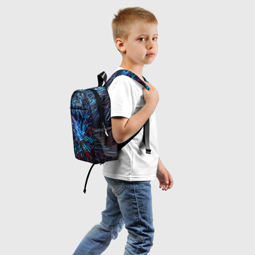 Детский рюкзак 3D с принтом NEON GEOMETRY, вид сзади #1