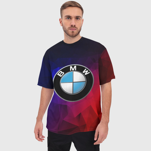 Мужская футболка oversize 3D BMW neon, цвет 3D печать - фото 3