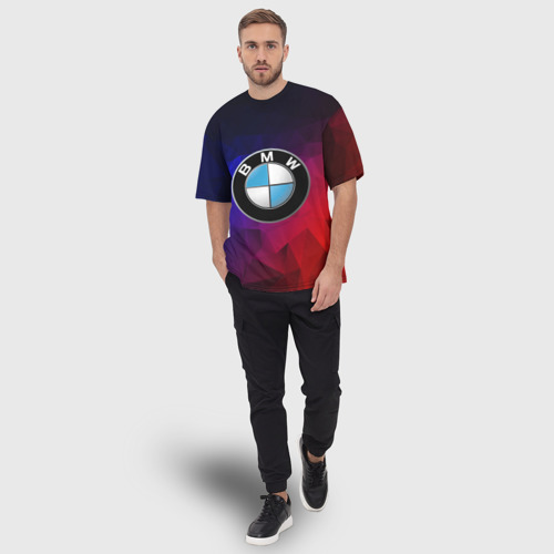 Мужская футболка oversize 3D BMW neon, цвет 3D печать - фото 5