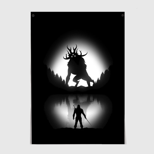 Постеры с принтом Бой Ведьмака в лесу, вид спереди №1