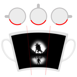 Кружка с принтом Бой Ведьмака в лесу для любого человека, вид спереди №6. Цвет основы: белый