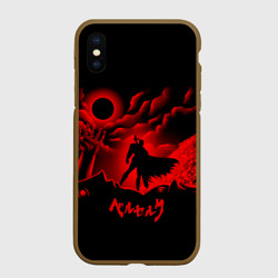 Чехол для iPhone XS Max матовый Берсерк красный минимализм
