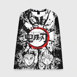 Мужской лонгслив 3D Kimetsu no Yaiba чернобелый аниме коллаж