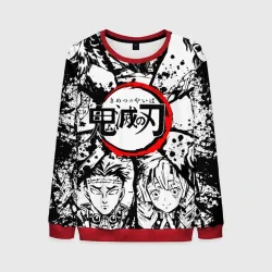 Мужской свитшот 3D Kimetsu no Yaiba чернобелый аниме коллаж