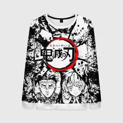 Мужской свитшот 3D Kimetsu no Yaiba чернобелый аниме коллаж