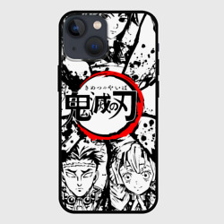 Чехол для iPhone 13 mini Kimetsu no Yaiba чернобелый аниме коллаж