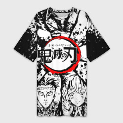 Платье-футболка 3D Kimetsu no Yaiba чернобелый аниме коллаж