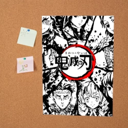 Постер Kimetsu no Yaiba чернобелый аниме коллаж - фото 2