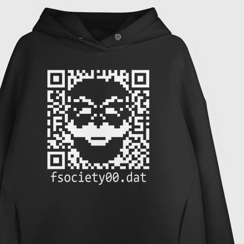 Женское худи Oversize хлопок Mr robot pixel QR code, цвет черный - фото 3