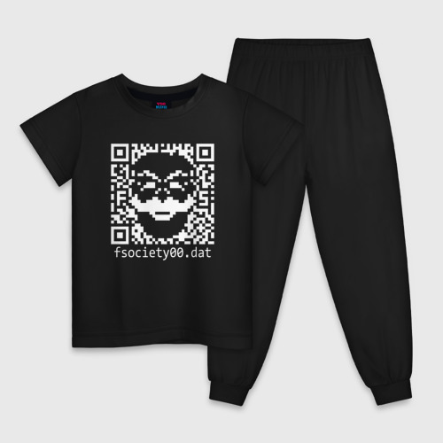 Детская пижама хлопок Mr robot pixel QR code, цвет черный