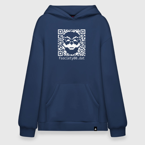 Худи SuperOversize хлопок Mr robot pixel QR code, цвет темно-синий