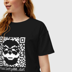 Женская футболка хлопок Oversize Mr robot pixel QR code - фото 2