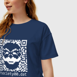 Женская футболка хлопок Oversize Mr robot pixel QR code - фото 2