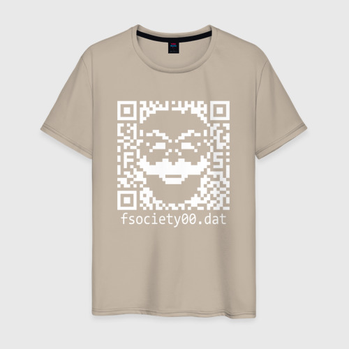 Мужская футболка хлопок Mr robot pixel QR code, цвет миндальный