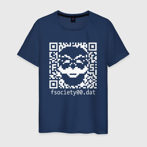 Мужская футболка из хлопка с принтом Mr robot pixel QR code, вид спереди №1